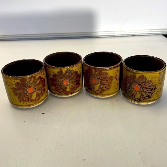 Set of 4 Vintage Otagiri Teacups Ceramic Speckled Flower - Picture 1 of 8
